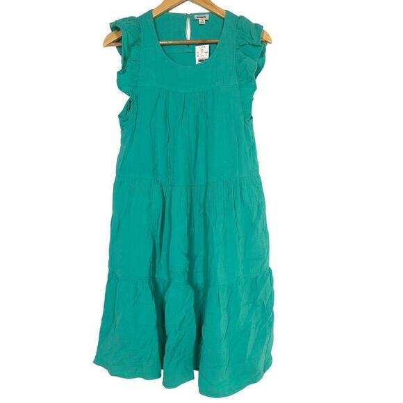 J. Crew Factory Dress Gauze Flutter Sleeve Tiered Mini Bright Seafoam  NWT 2 - Picture 5 of 11